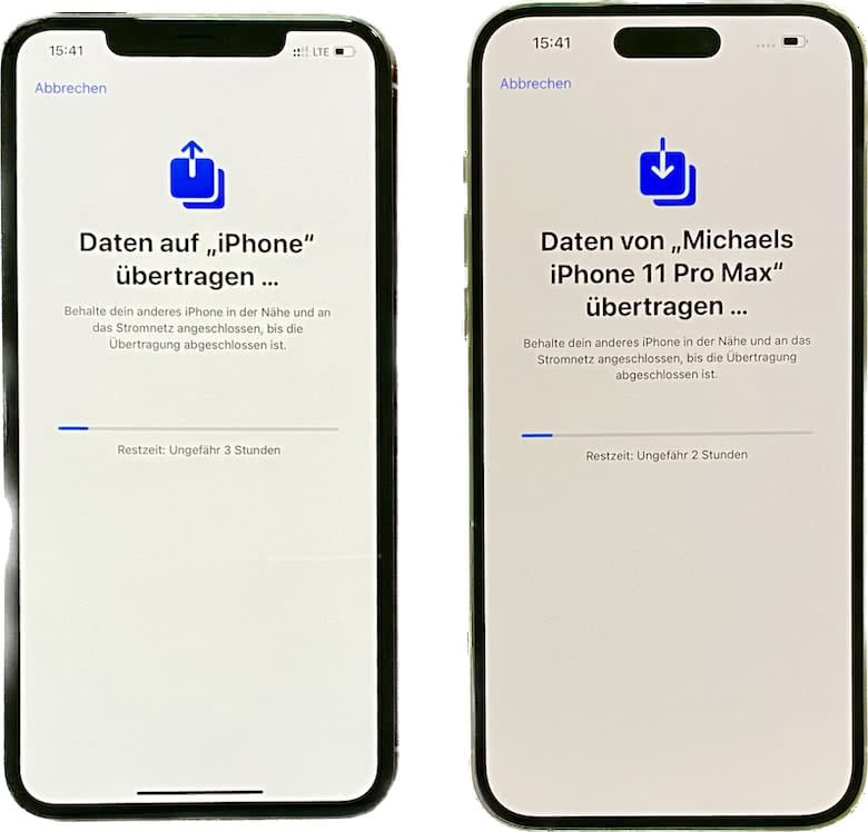 Photo: iPhone 11 Pro Max (left) transfers data to iPhone 14 Pro Max (right)