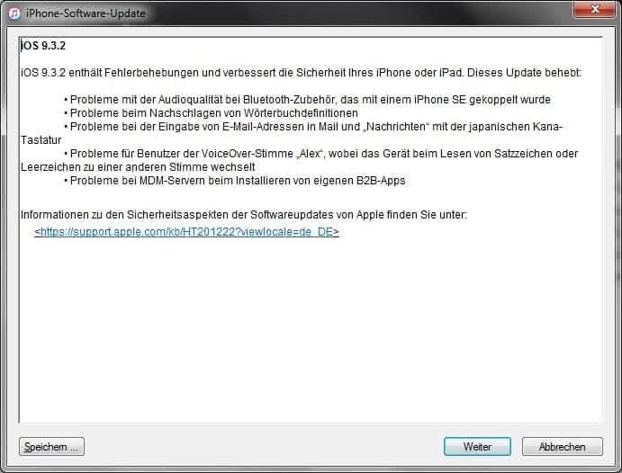 Abbildung: iTunes-Fenster: iPhone-Software-Update