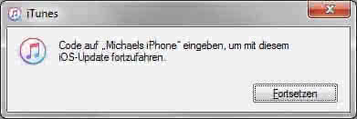 Abbildung: iTunes fragt sicherheitshalber einen Code ab, den es auf den iPhone-Bildschirm geschickt hat